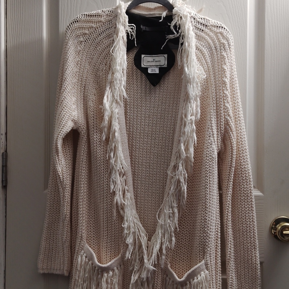 By Malene Birger Cream Fringed Cardigan Medium
